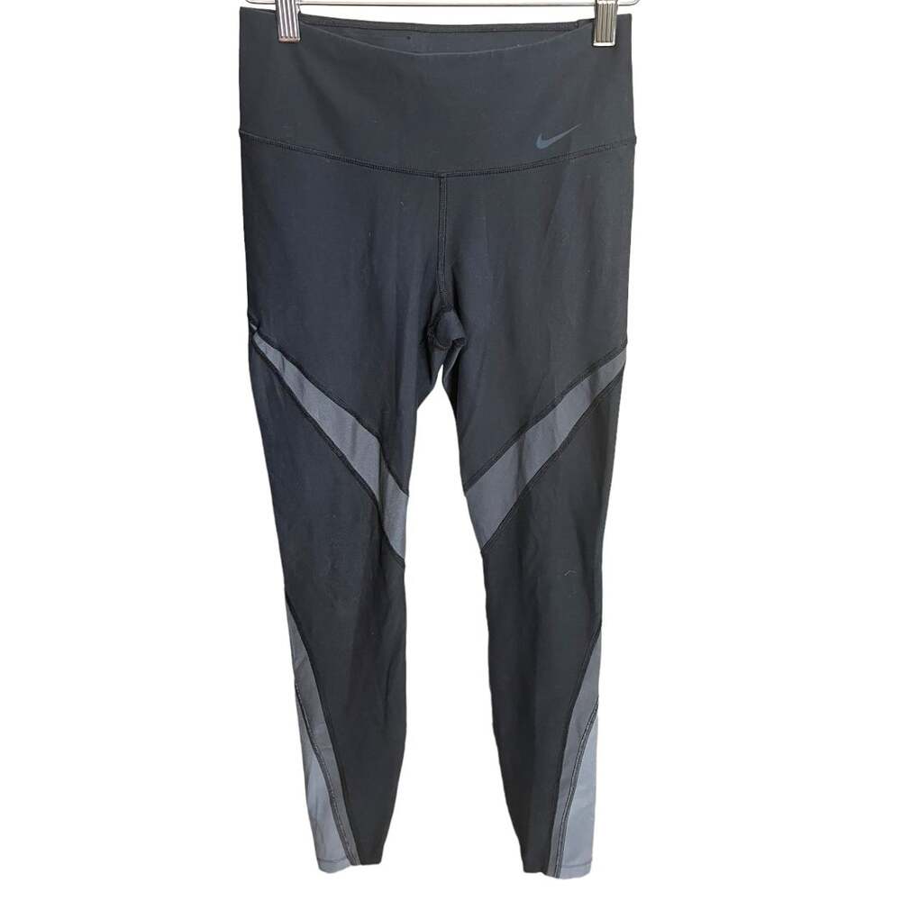 Nike Dri-Fit active leggings black gray panels high waist XS
